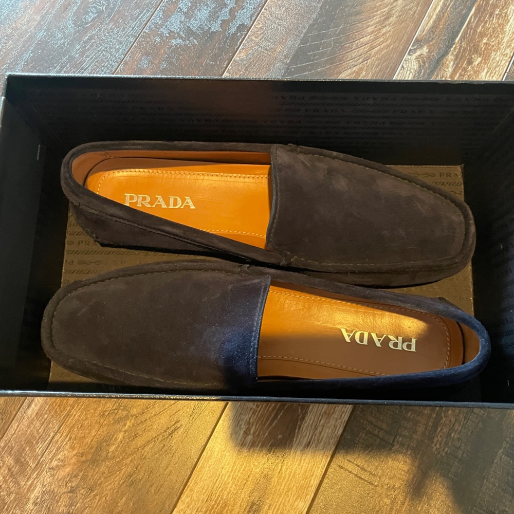 Prada Men's Navy Blue Suede Leather Loafers - size 11 - Picture 11 of 13
